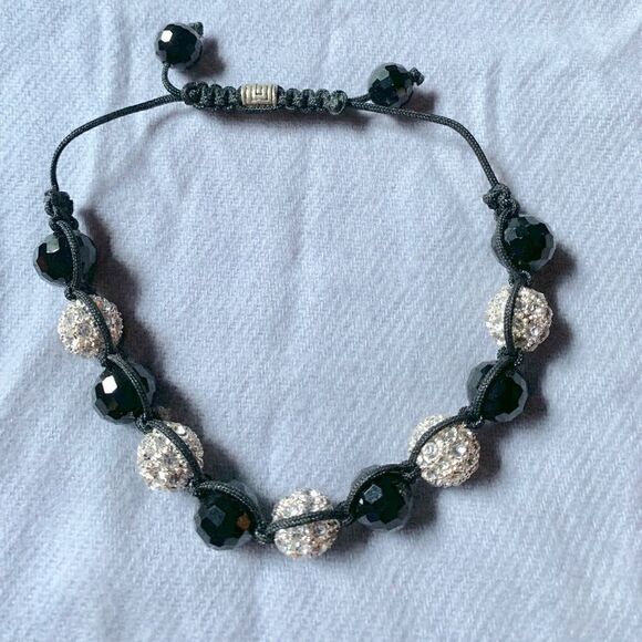 Faceted Crystal and black bead adjustable bracelet - Picture 3 of 5
